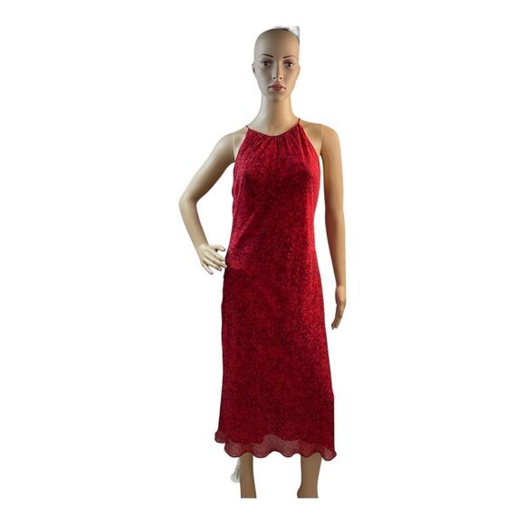 PAPELL BOUTIQUE WOMEN VINTAGE Red Printed Silk Halter Dress.Size 10 - Picture 1 of 11